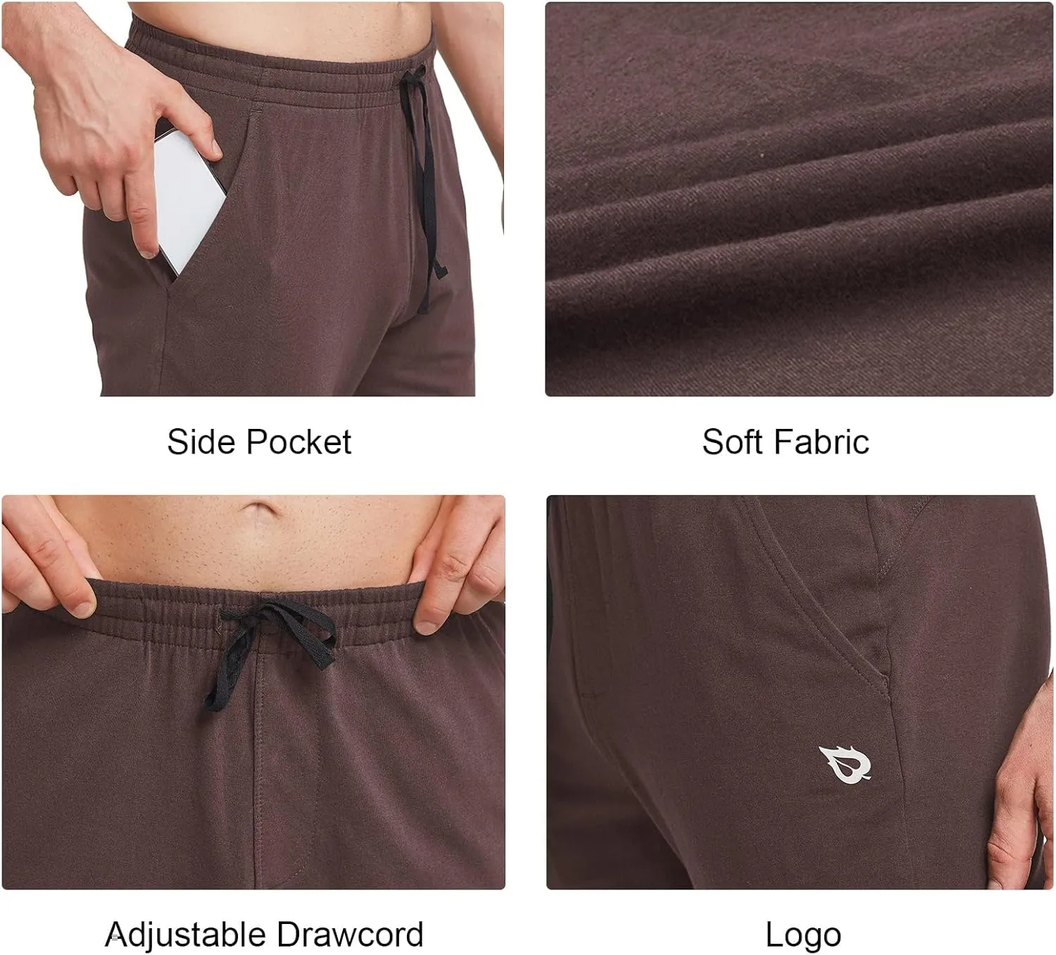 baleaf Men's Sweatpants Casual Lounge Cotton Pajama Yoga Pants Open Bottom Straight Leg Male Sweat Pants with Pockets
