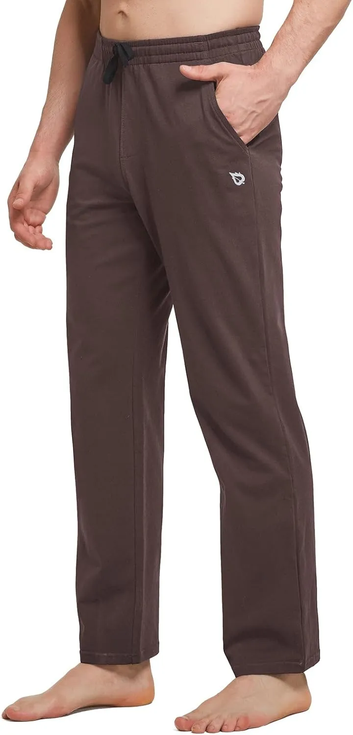 baleaf Men's Sweatpants Casual Lounge Cotton Pajama Yoga Pants Open Bottom Straight Leg Male Sweat Pants with Pockets