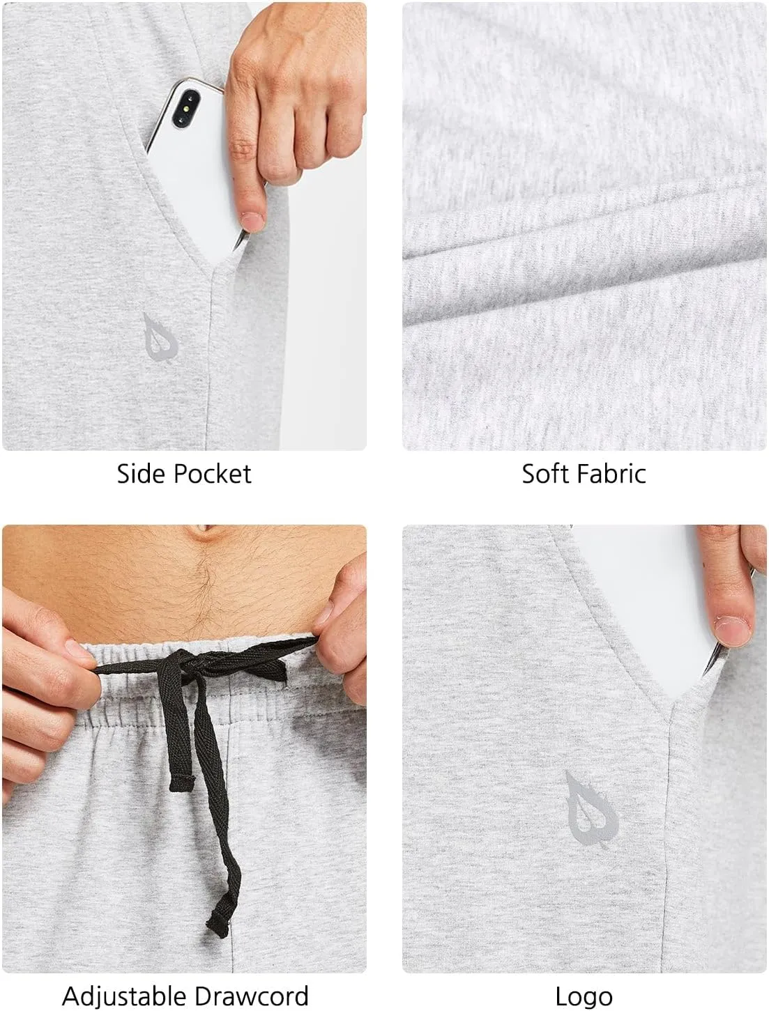 baleaf Men's Sweatpants Casual Lounge Cotton Pajama Yoga Pants Open Bottom Straight Leg Male Sweat Pants with Pockets