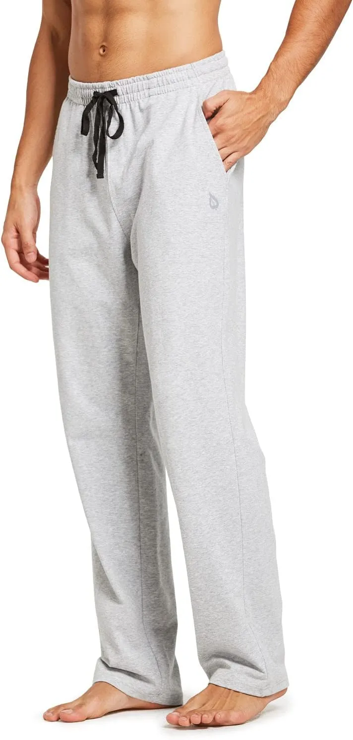 baleaf Men's Sweatpants Casual Lounge Cotton Pajama Yoga Pants Open Bottom Straight Leg Male Sweat Pants with Pockets