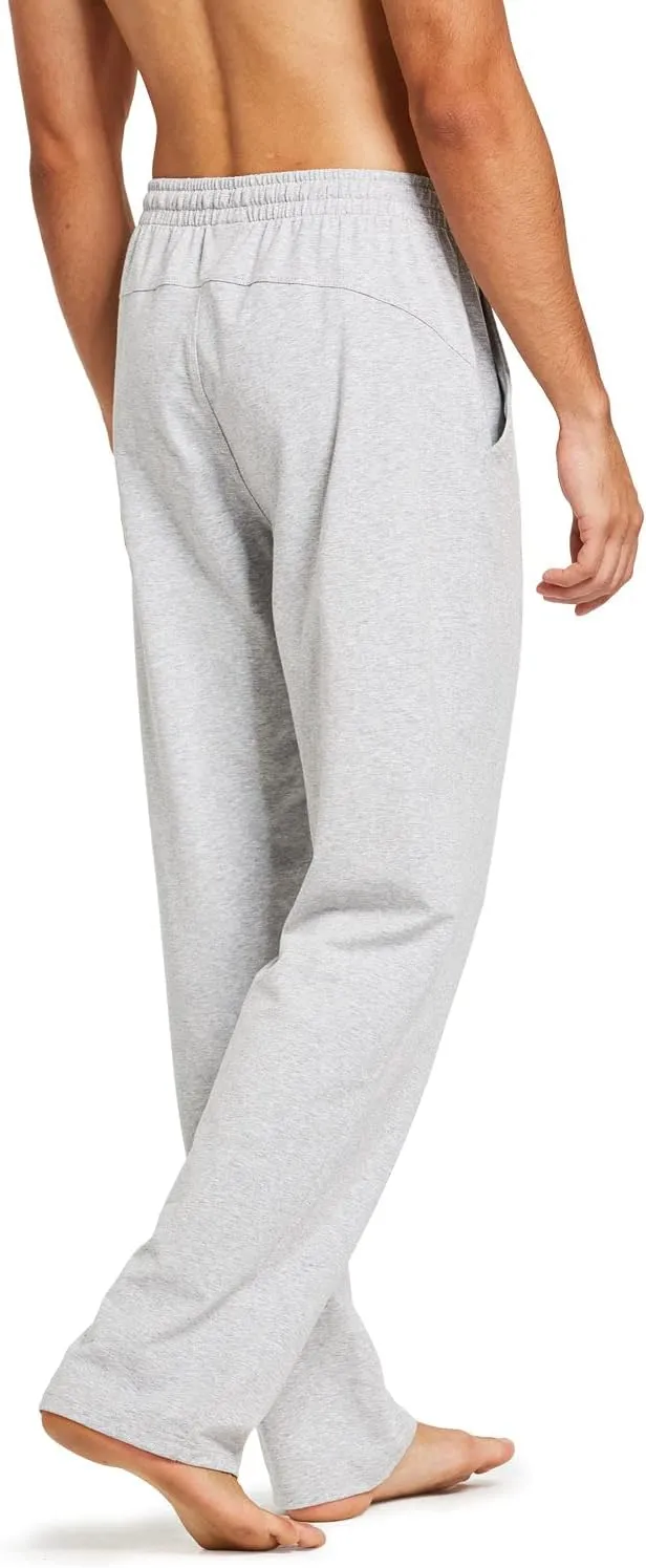 baleaf Men's Sweatpants Casual Lounge Cotton Pajama Yoga Pants Open Bottom Straight Leg Male Sweat Pants with Pockets