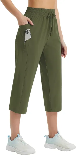 baleaf Women's Athletic Capri Pants Lightweight Quick Dry Stretch Zipper Pocket Travel Casual Outdoor UPF 50 