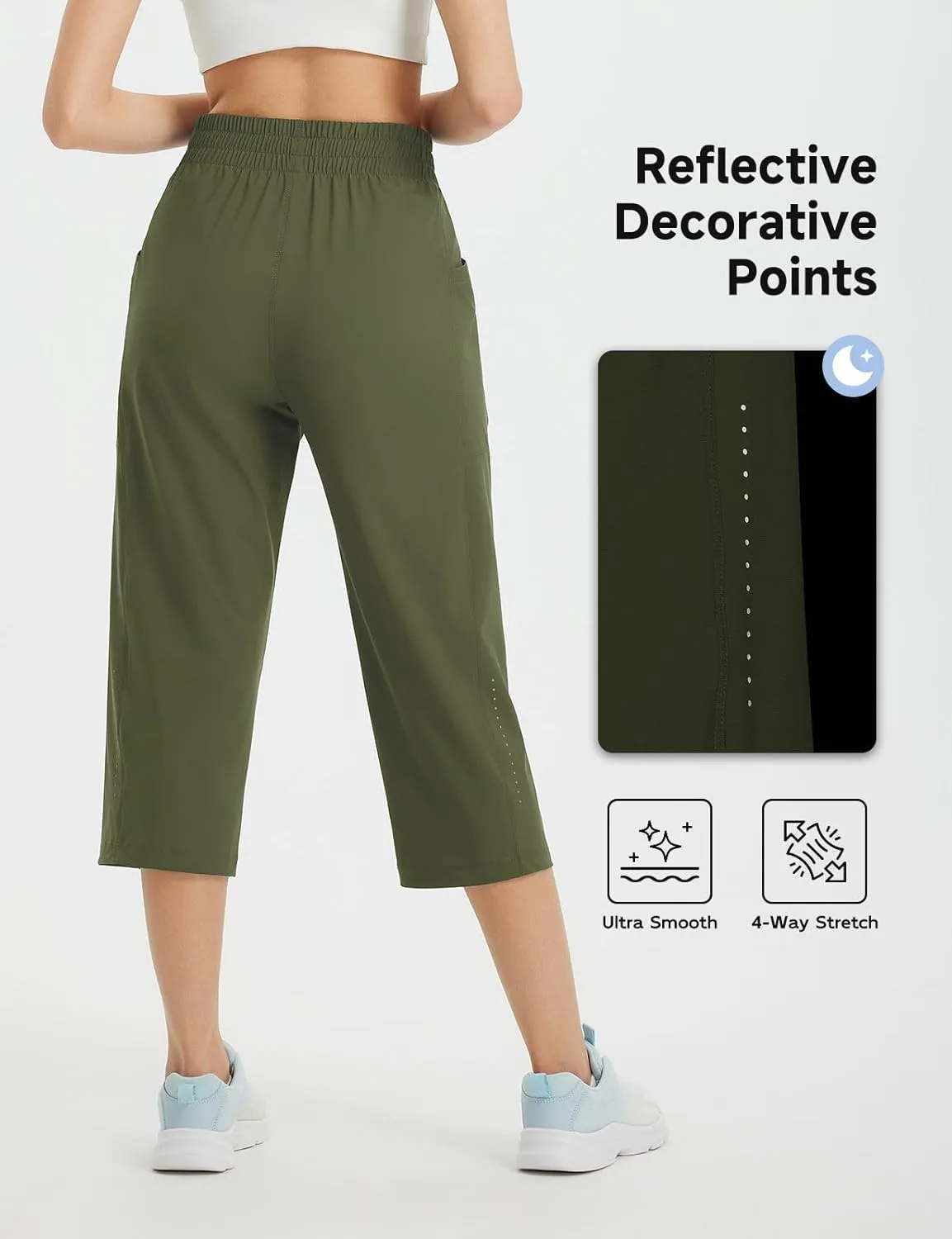baleaf Women's Athletic Capri Pants Lightweight Quick Dry Stretch Zipper Pocket Travel Casual Outdoor UPF 50 