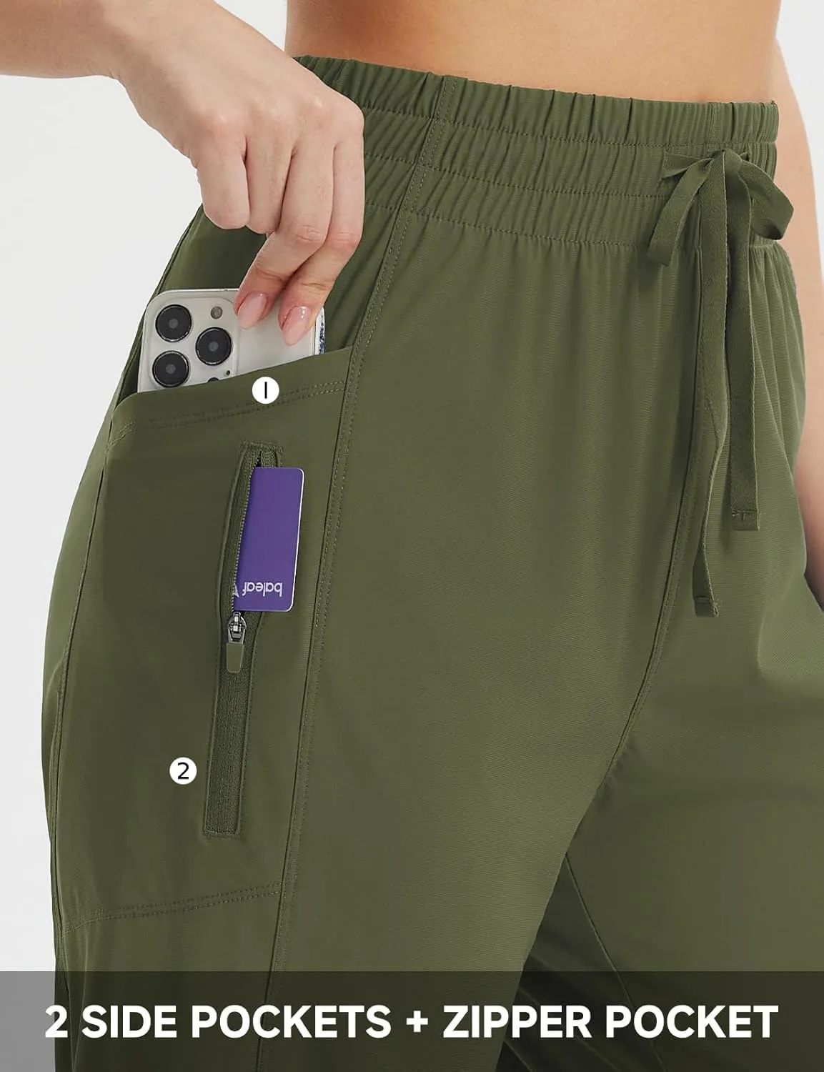 baleaf Women's Athletic Capri Pants Lightweight Quick Dry Stretch Zipper Pocket Travel Casual Outdoor UPF 50 
