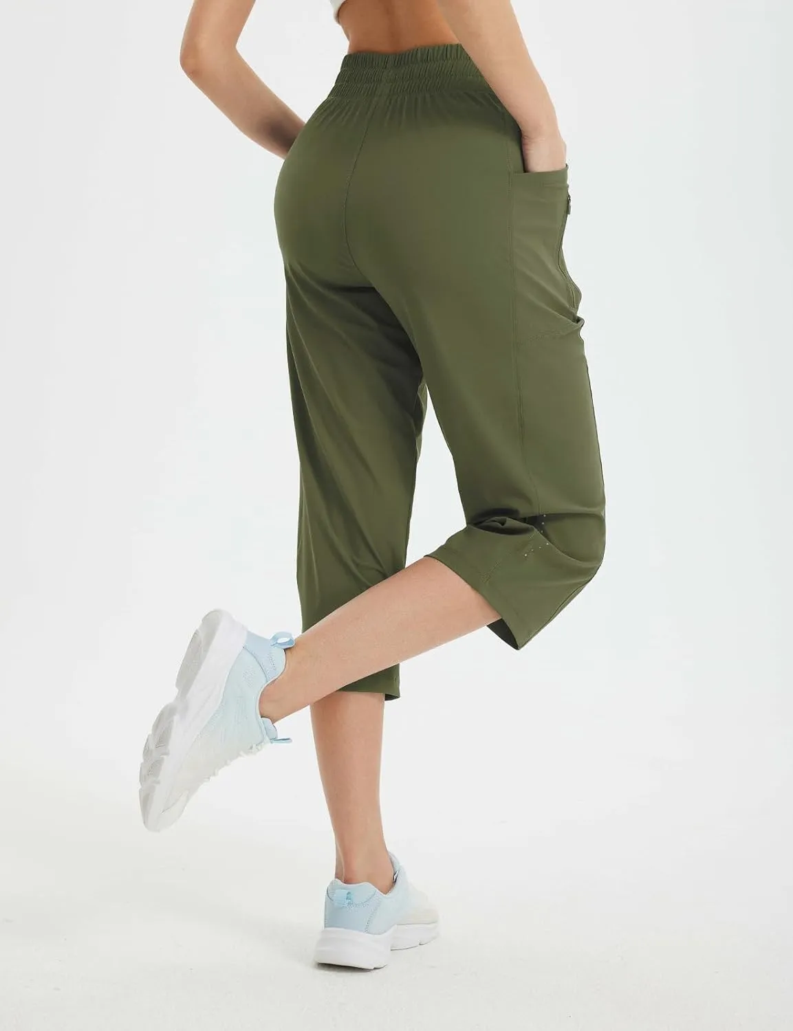 baleaf Women's Athletic Capri Pants Lightweight Quick Dry Stretch Zipper Pocket Travel Casual Outdoor UPF 50 
