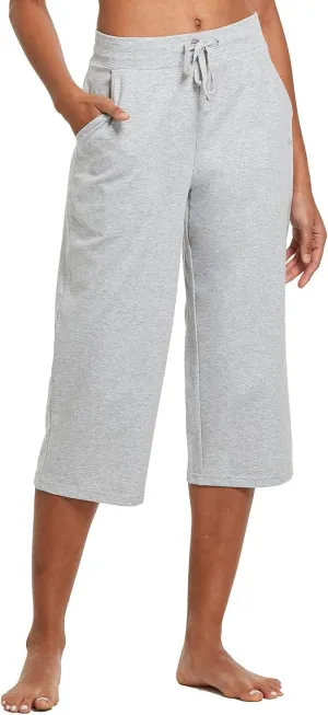 baleaf Women's Capris Yoga Cotton Wide Leg Casual Summer Capri Sweatpants Loose Lounge Workout Crop Pants Pockets