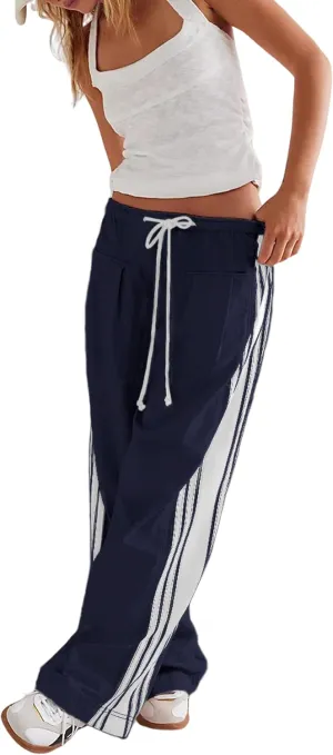 Bankeng Womens Side Striped Pants Wide Leg Drawstring High Waist Sweatpants Hudson Canyon Stripe Pants with Pockets