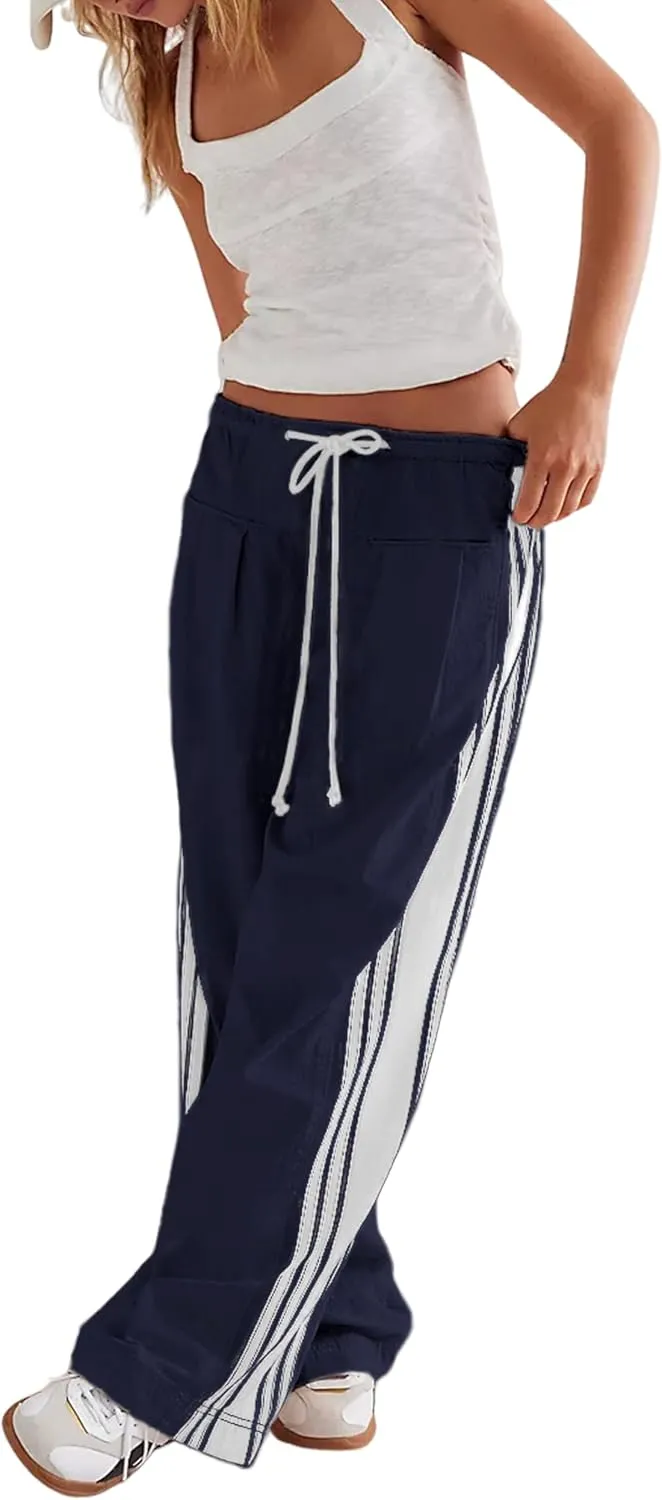 Bankeng Womens Side Striped Pants Wide Leg Drawstring High Waist Sweatpants Hudson Canyon Stripe Pants with Pockets