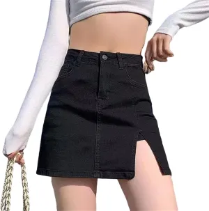 BloomySkorts Jean Skorts for Woman High Waisted Trendy Slit Mini Stretchy Denim Skirt Casual Zip Fly Denim with Shorts