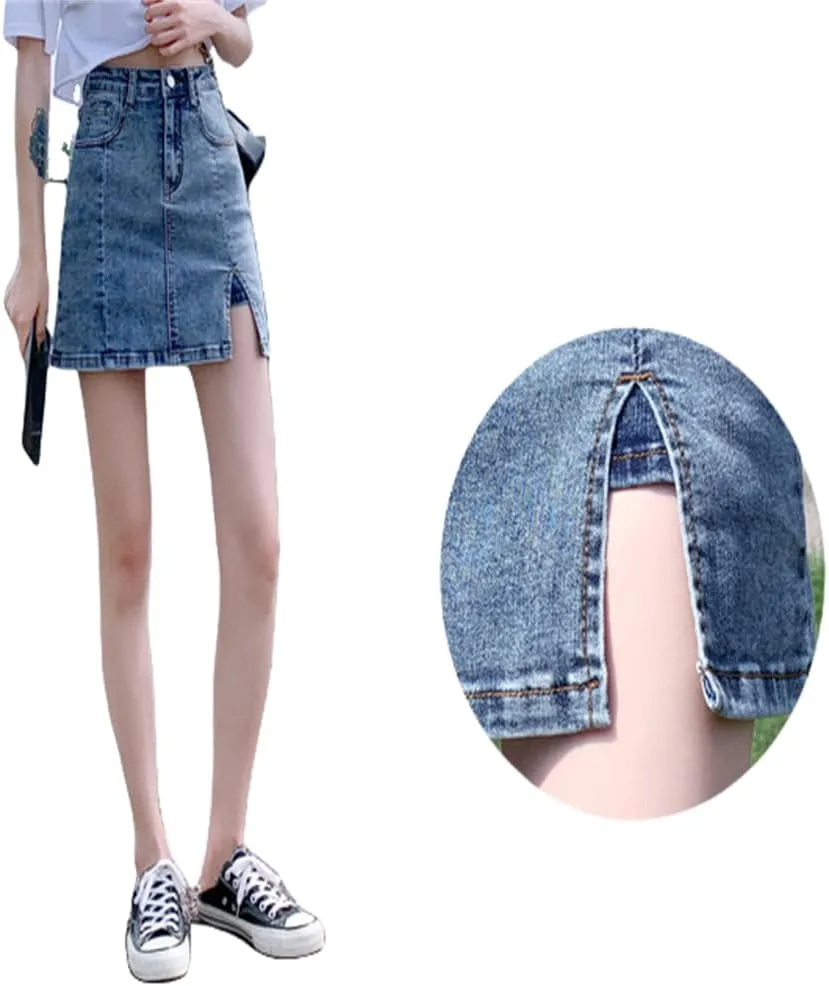 BloomySkorts Jean Skorts for Woman High Waisted Trendy Slit Mini Stretchy Denim Skirt Casual Zip Fly Denim with Shorts