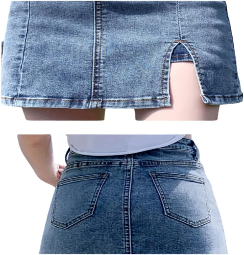 BloomySkorts Jean Skorts for Woman High Waisted Trendy Slit Mini Stretchy Denim Skirt Casual Zip Fly Denim with Shorts