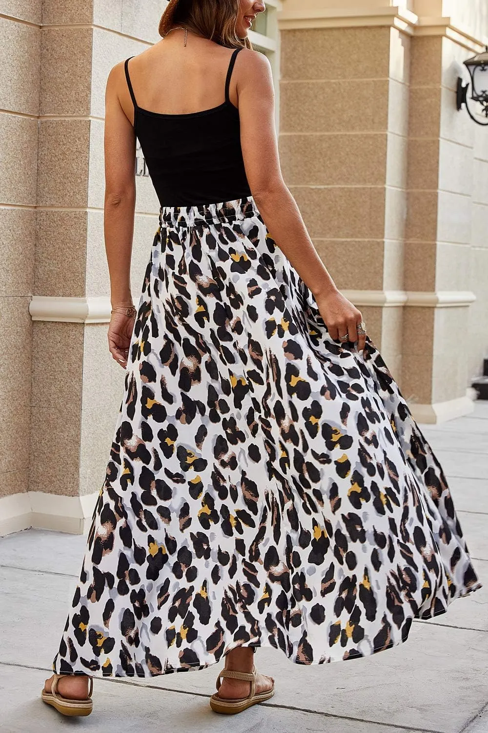 Bluetime Women Flowy Long Skirts Summer Beach Pleated Elastic High Waisted Casual Maxi Skirts