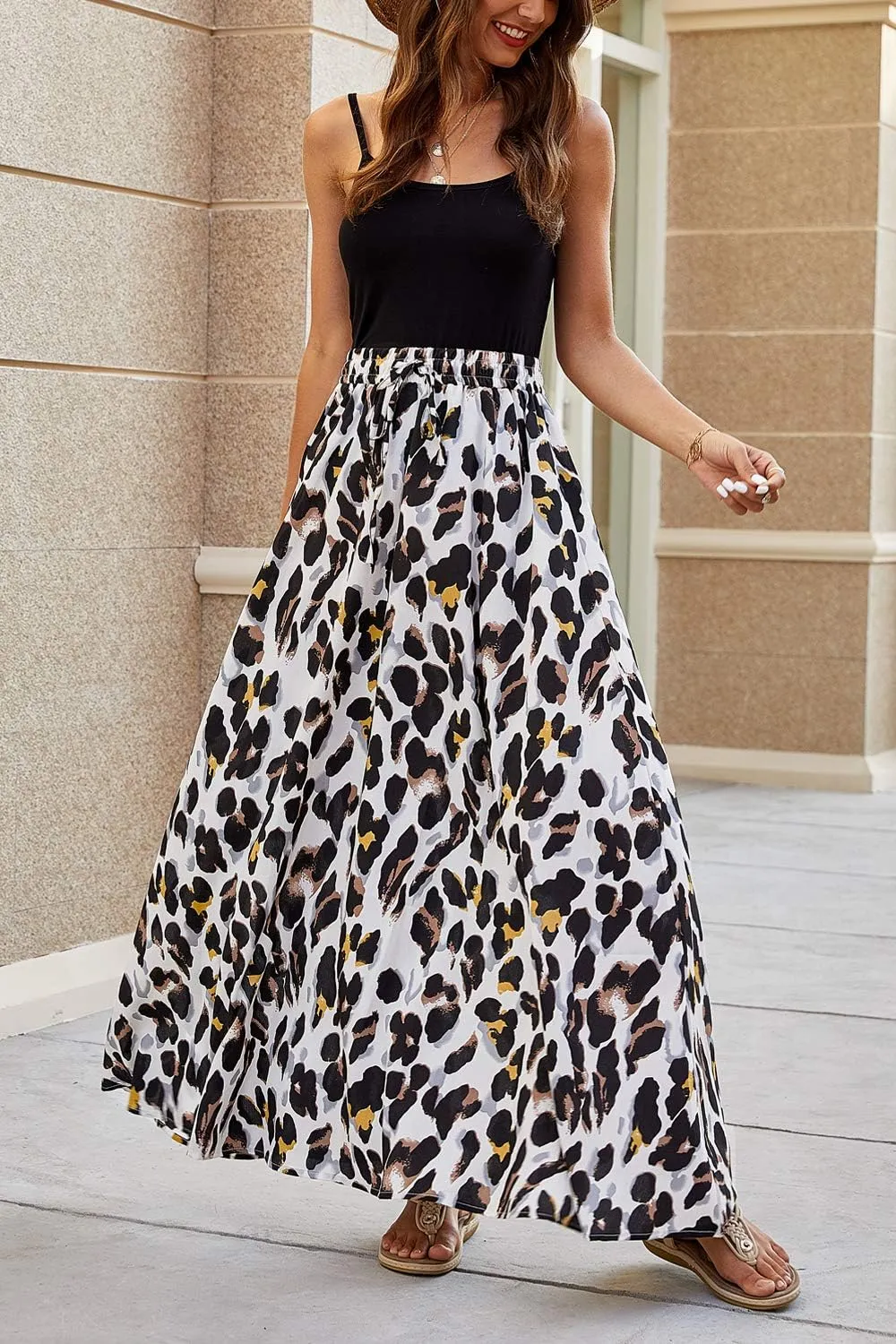 Bluetime Women Flowy Long Skirts Summer Beach Pleated Elastic High Waisted Casual Maxi Skirts