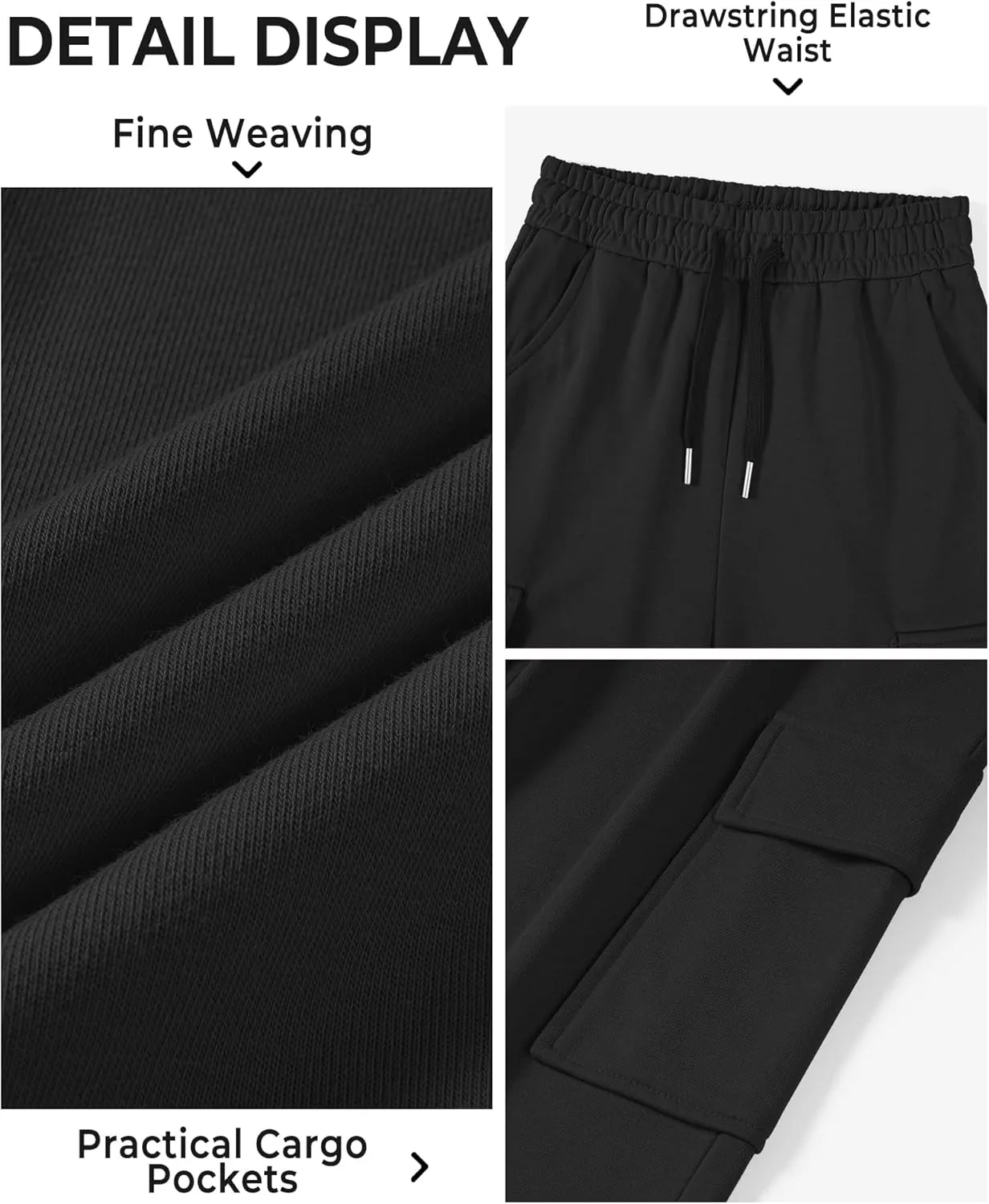 BOOPH Girls Sweatpants Kids Drawstring Cargo Pants Teen Girls Wide Leg Joggers Pants with Pockets