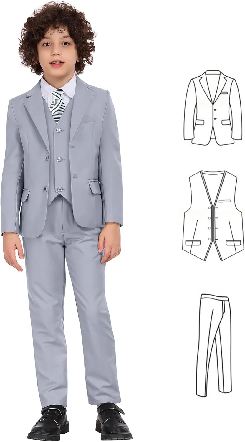 Boys Formal Suit Set Kids 3 Piece Suit Jacket Vest Pants Set Toddler Ring Bearer Outfit Wedding Prom Tuxedo Suits
