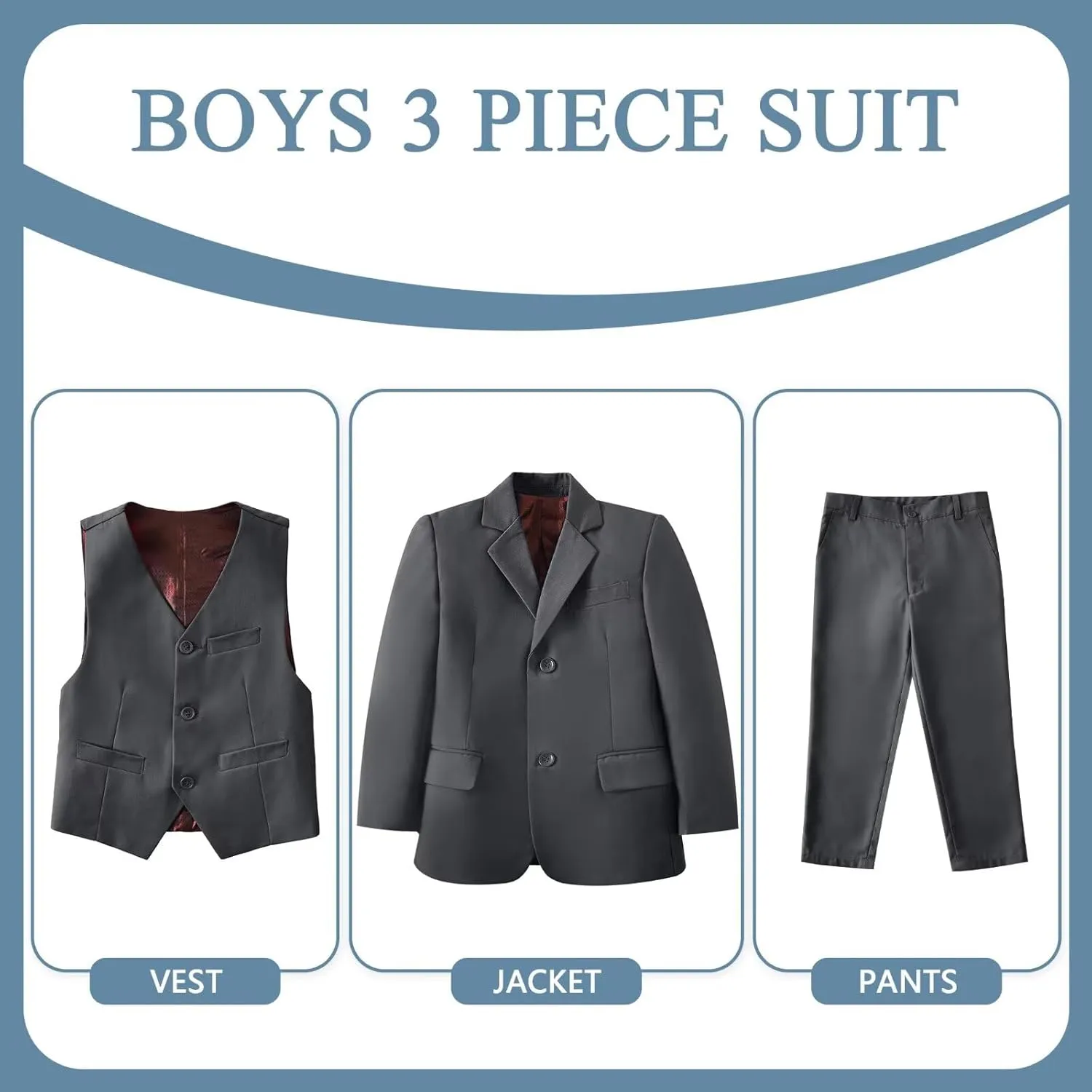 Boys Formal Suit Set Kids 3 Piece Suit Jacket Vest Pants Set Toddler Ring Bearer Outfit Wedding Prom Tuxedo Suits