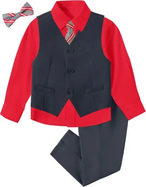 Boys Suit for Kids Tuxedo Vest and Pants Set with Shirt Tie and Bowtie Formal Dresswear