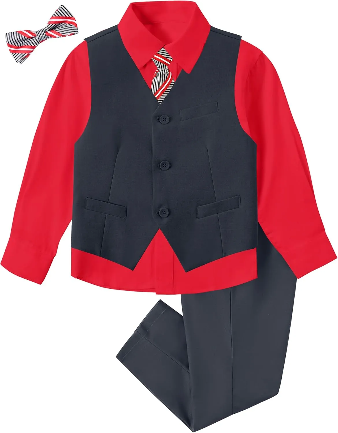 Boys Suit for Kids Tuxedo Vest and Pants Set with Shirt Tie and Bowtie Formal Dresswear