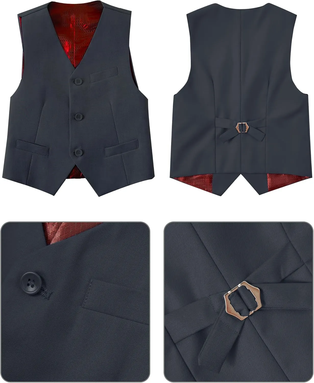 Boys Suit for Kids Tuxedo Vest and Pants Set with Shirt Tie and Bowtie Formal Dresswear