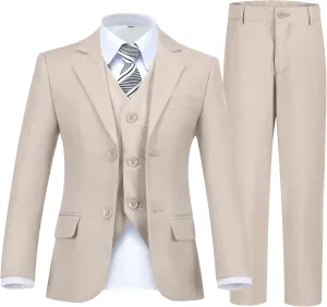 Boy's Suit Formal Slim Fit 5 Pieces Suit Set Blazer Vest Pants with Adjustable Waist Shirt with Tie