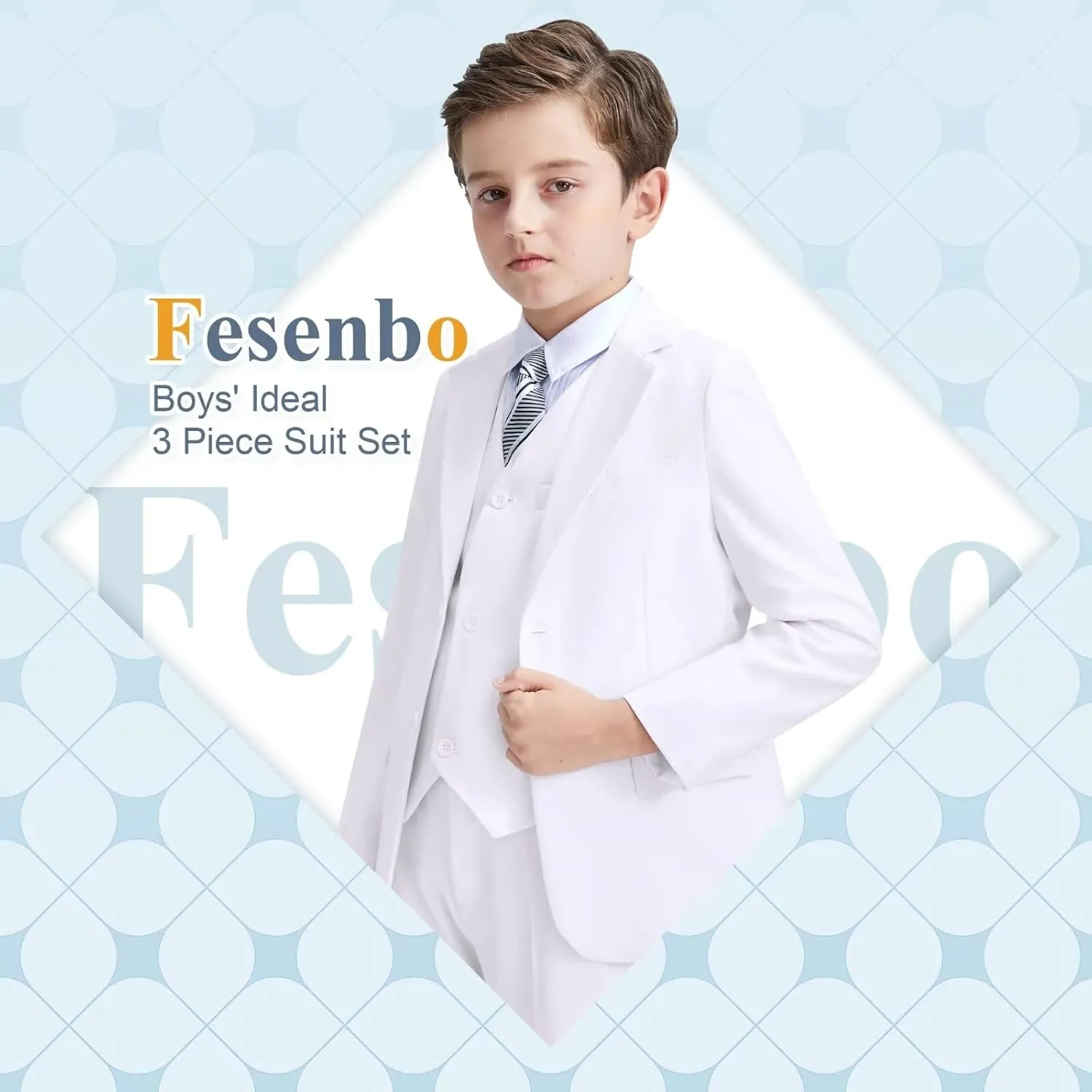 Boy's Suit Slim Fit Formal 3 Pieces Suit Set, Dress Suit Blazer Vest Pants, Kids Wedding Ring Bearer Outfit Size 2T-20