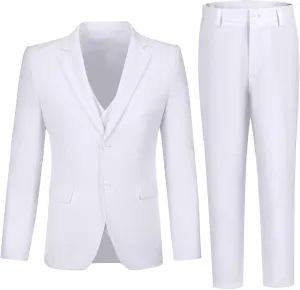 Boy's Suit Slim Fit Formal 3 Pieces Suit Set, Dress Suit Blazer Vest Pants, Kids Wedding Ring Bearer Outfit Size 2T-20