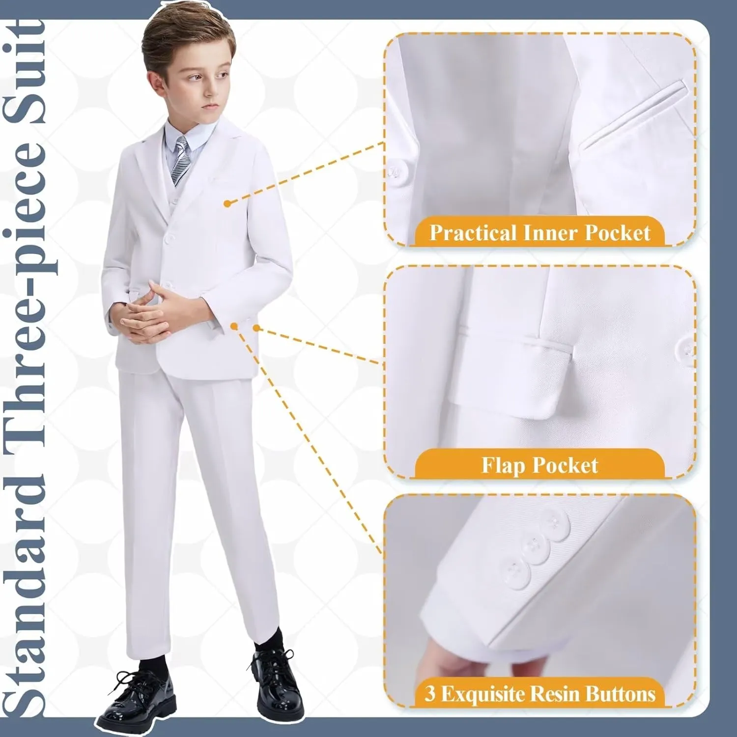 Boy's Suit Slim Fit Formal 3 Pieces Suit Set, Dress Suit Blazer Vest Pants, Kids Wedding Ring Bearer Outfit Size 2T-20