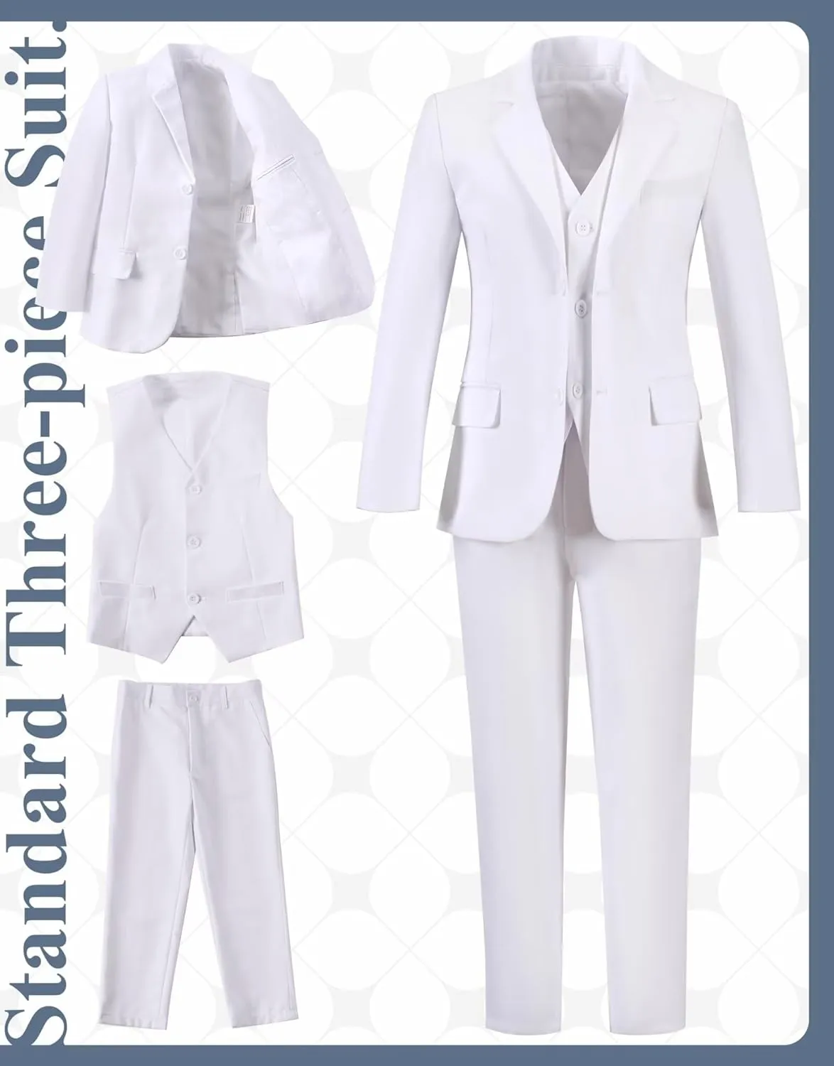 Boy's Suit Slim Fit Formal 3 Pieces Suit Set, Dress Suit Blazer Vest Pants, Kids Wedding Ring Bearer Outfit Size 2T-20