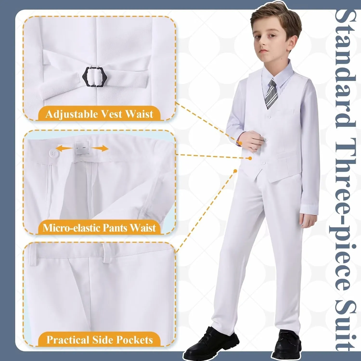 Boy's Suit Slim Fit Formal 3 Pieces Suit Set, Dress Suit Blazer Vest Pants, Kids Wedding Ring Bearer Outfit Size 2T-20