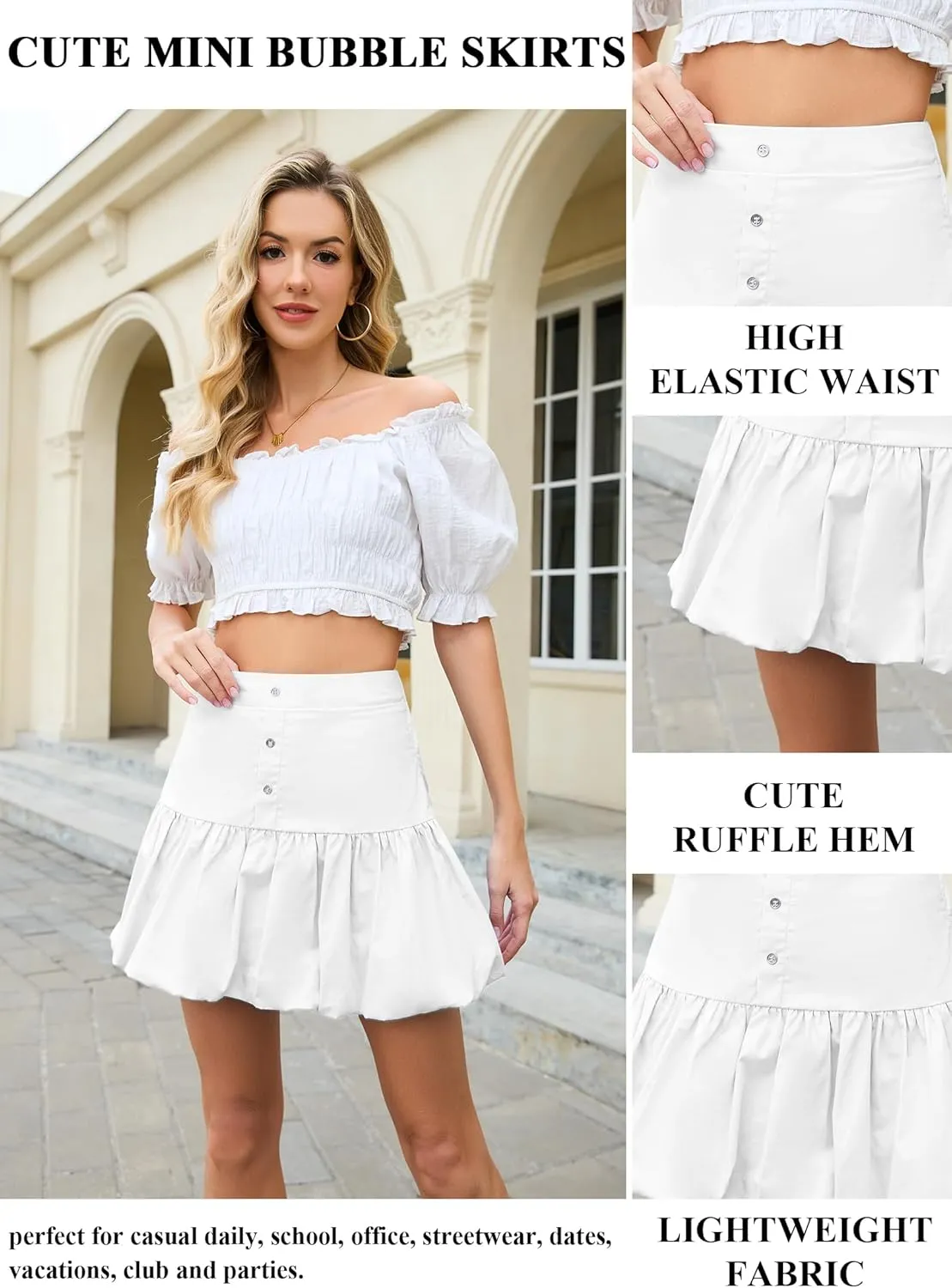 Bubble Mini Skirt for Women High Waist Ruffle Cute Y2K Skirts Teen Girls Puffy Hem A Line Pleated Short Skirts