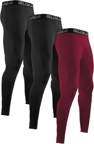 BUYJYA 3 or 5 Pack Men's Compression Pants Running Tights Workout Leggings Athletic Cool Dry Yoga Gym Clothes Gift