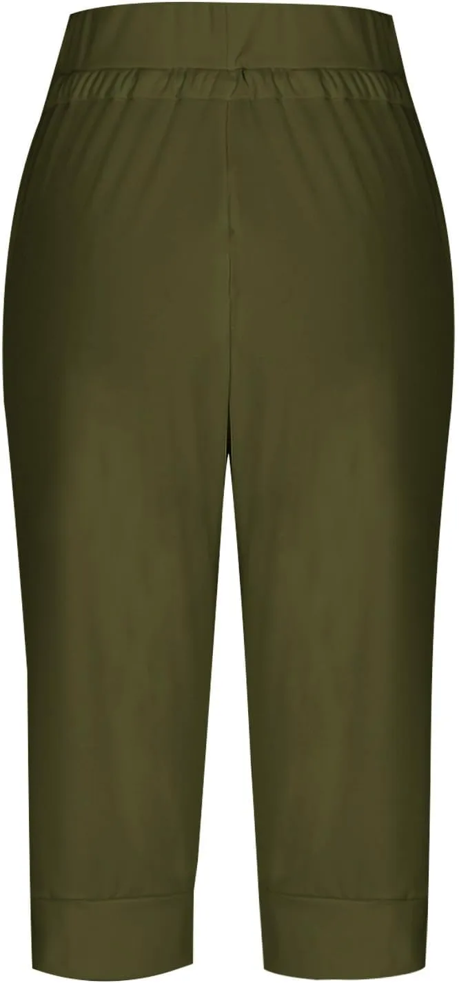 Capri Pants for Women High Waisted Drawstring Trousers Stretch Lightweight Hiking Pant Capri Joggers with Pockets