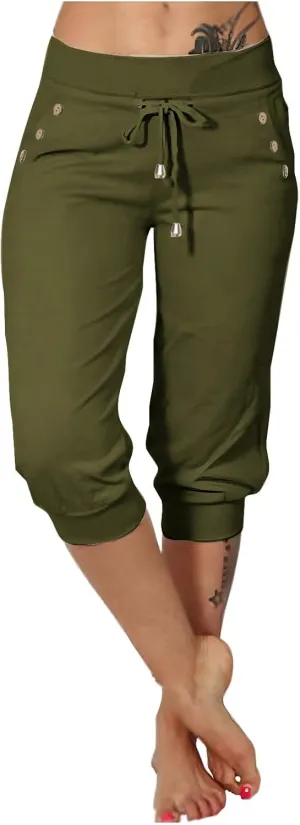 Capri Pants for Women High Waisted Drawstring Trousers Stretch Lightweight Hiking Pant Capri Joggers with Pockets