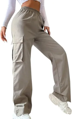 Cargo Pants Women Elastic High Waisted Wide Leg Pants Loose Summer Casual Trendy Streetwear Y2K Trousers with Pockets
