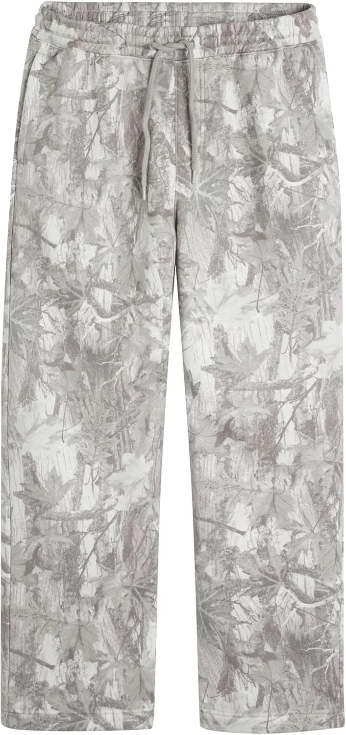 Casual Wide Leg Camo Pants for Women Baggy Elastic High Waist Fleece Sweatpants Maple Leaf Drawstring Lounge Pants