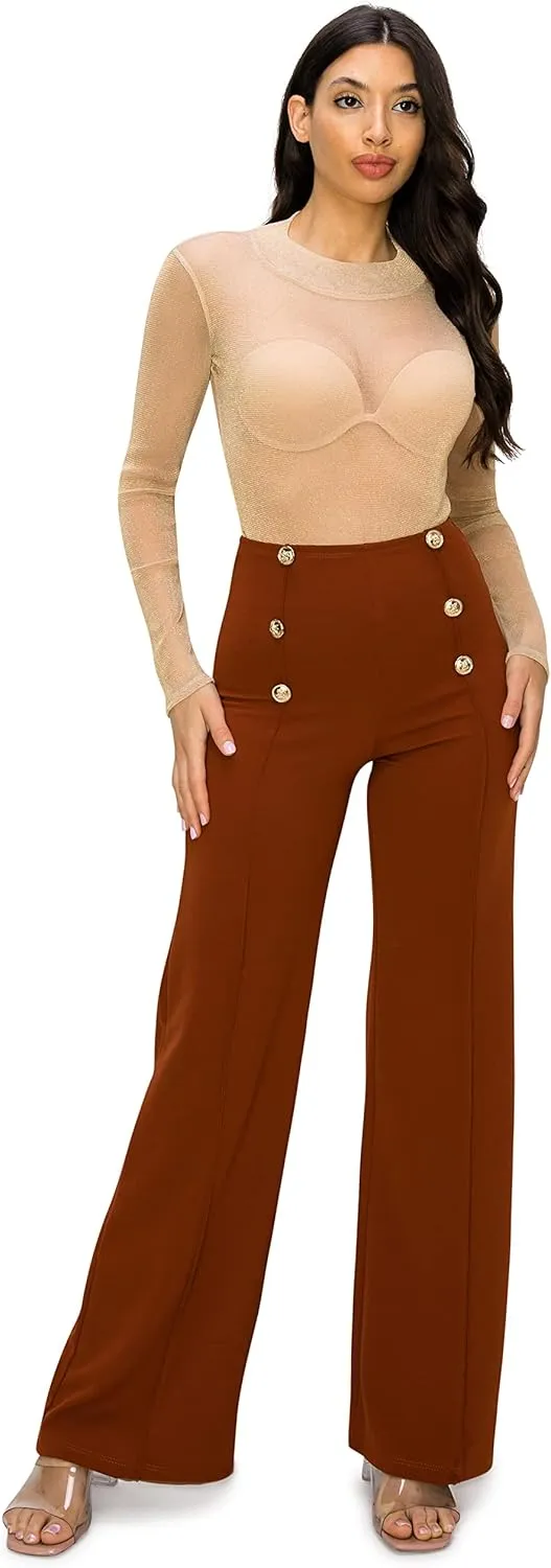 Cemi Ceri Women's High Waist Dress Pants w/Button Decorate
