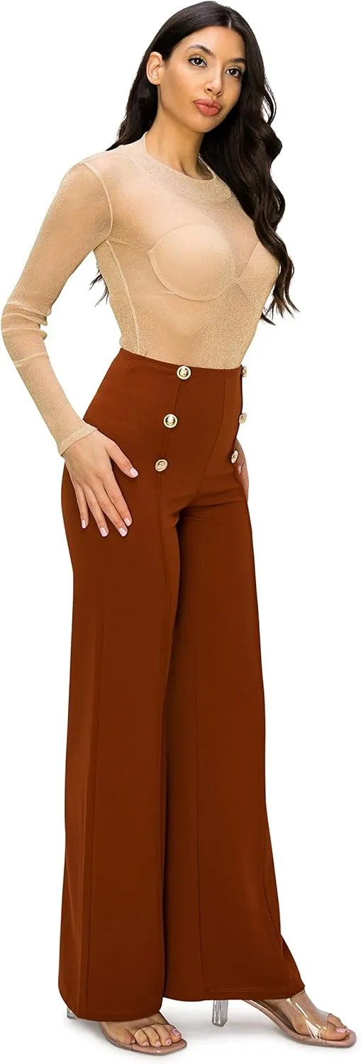 Cemi Ceri Women's High Waist Dress Pants w/Button Decorate