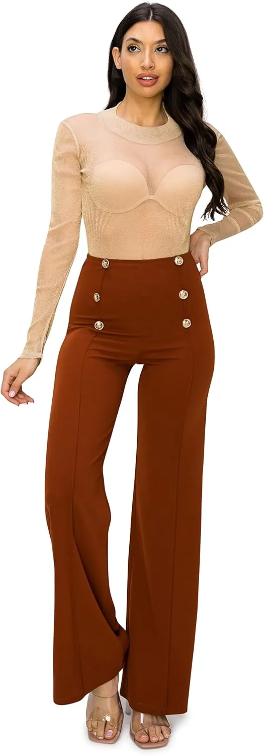 Cemi Ceri Women's High Waist Dress Pants w/Button Decorate