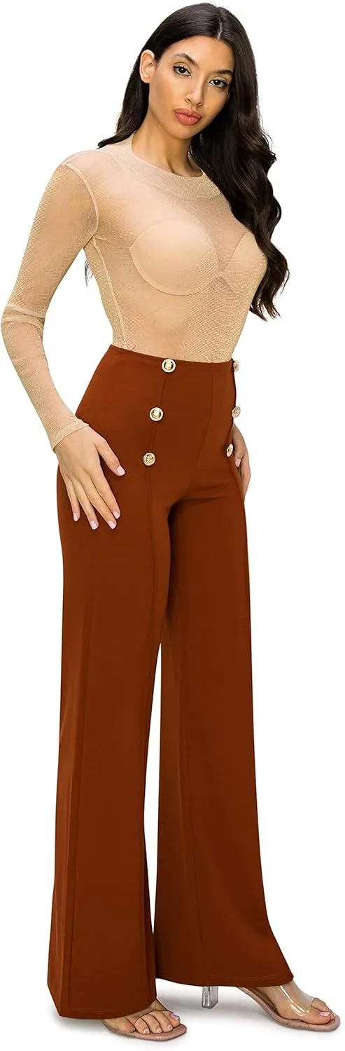 Cemi Ceri Women's High Waist Dress Pants w/Button Decorate