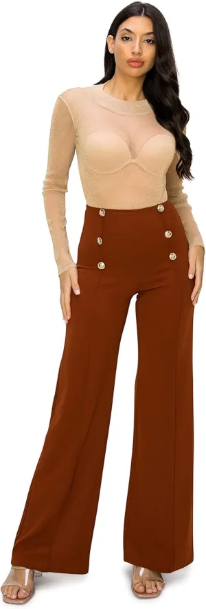 Cemi Ceri Women's High Waist Dress Pants w/Button Decorate