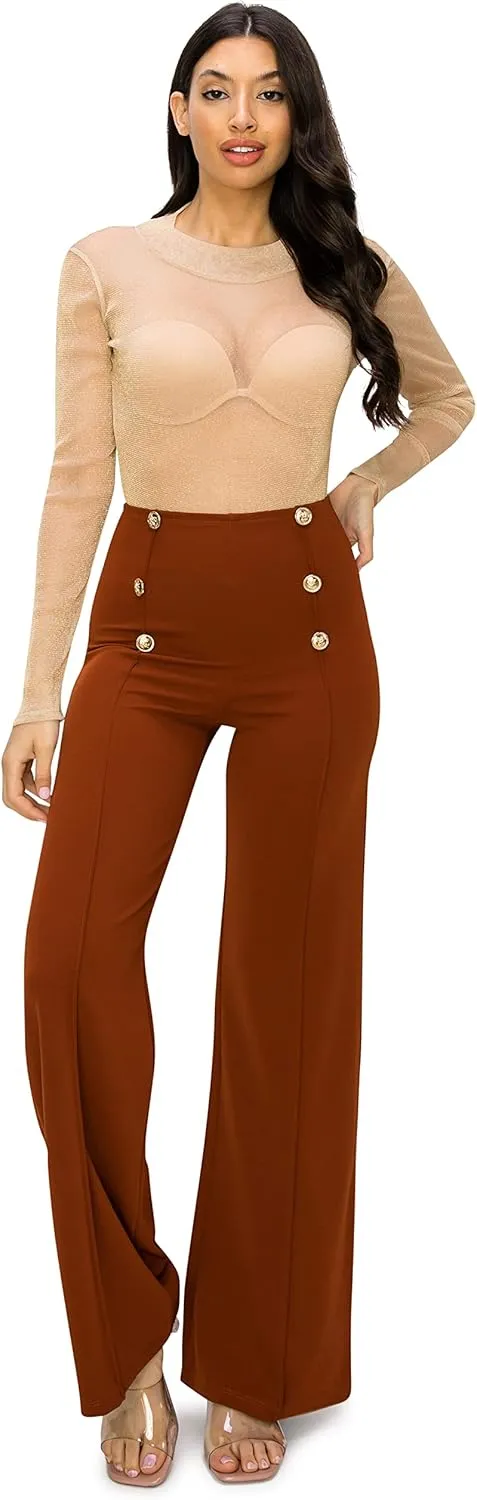Cemi Ceri Women's High Waist Dress Pants w/Button Decorate