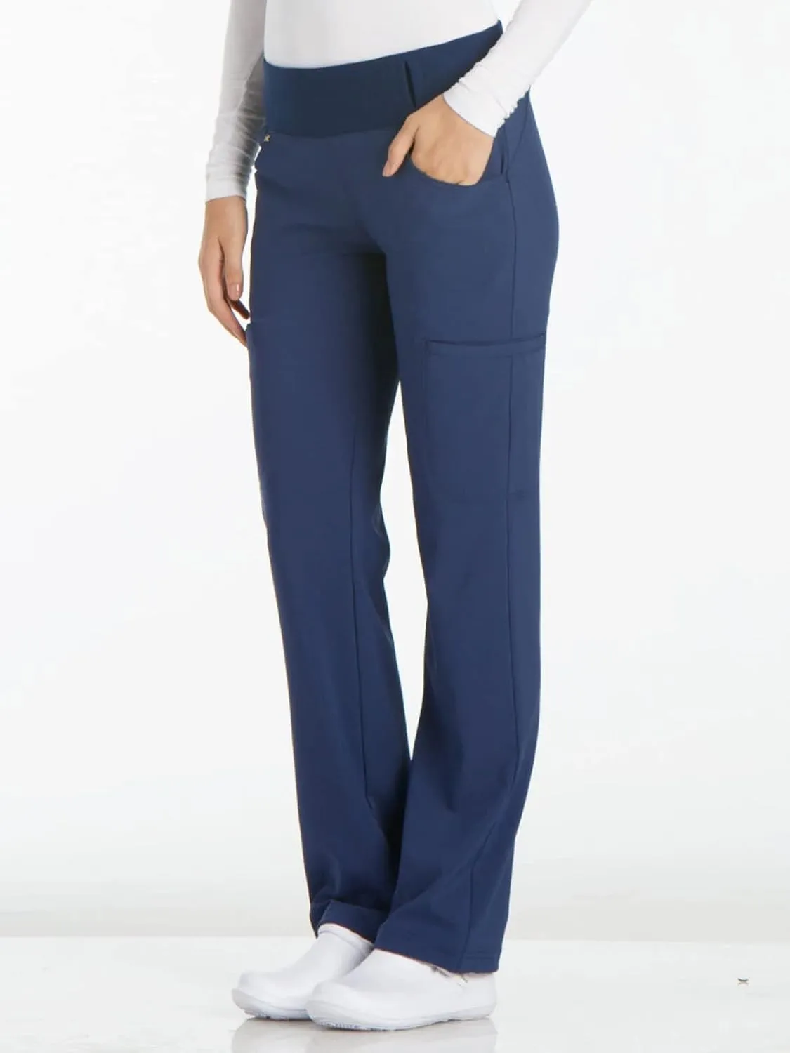 Cherokee Scrubs for Women Mid Rise Straight Leg Scrub Pants For Women Pull-on Bottoms with 6 Pockets & 360 Stretch - CK002