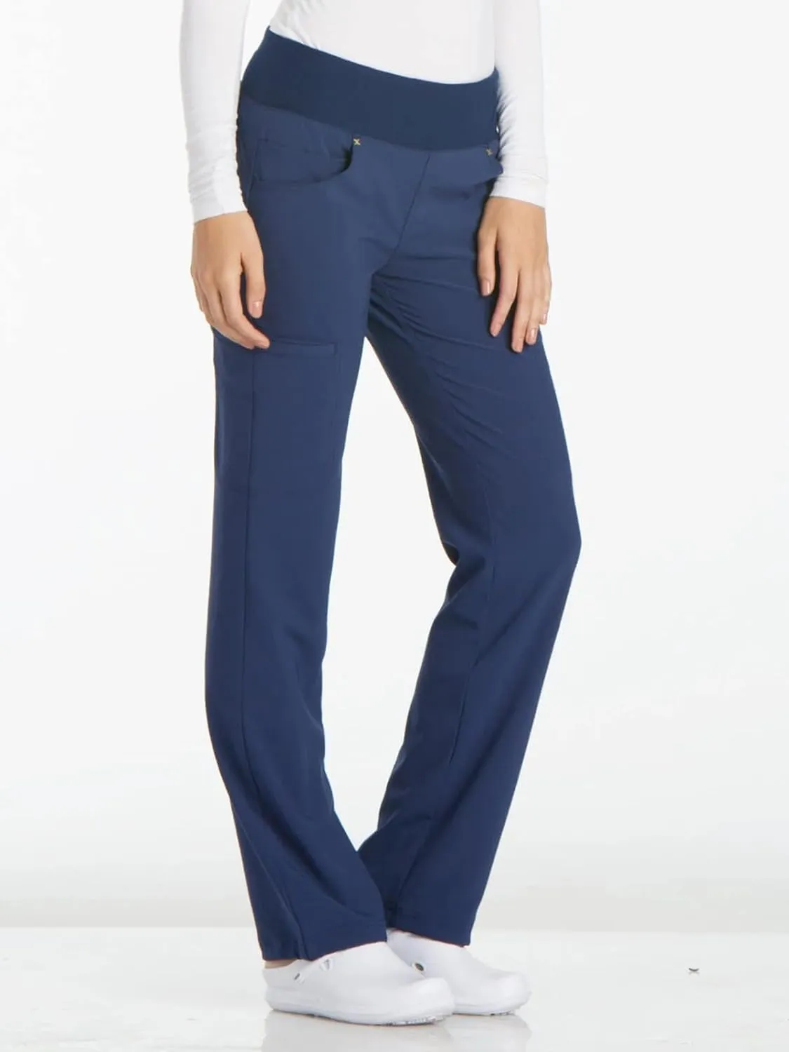Cherokee Scrubs for Women Mid Rise Straight Leg Scrub Pants For Women Pull-on Bottoms with 6 Pockets & 360 Stretch - CK002