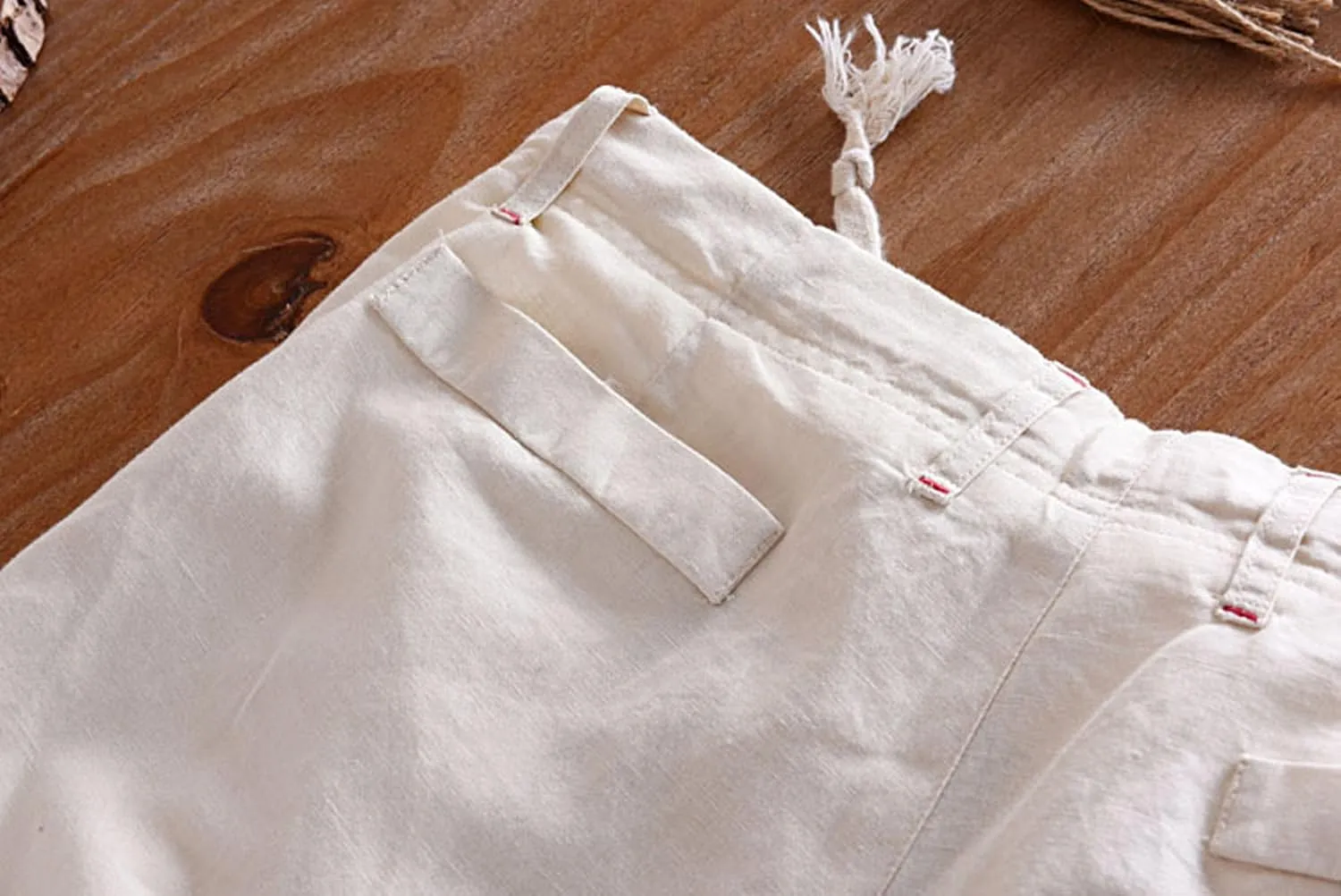 chouyatou Men's Casual Drawstring Straight Fit Beach Linen Capri Pants
