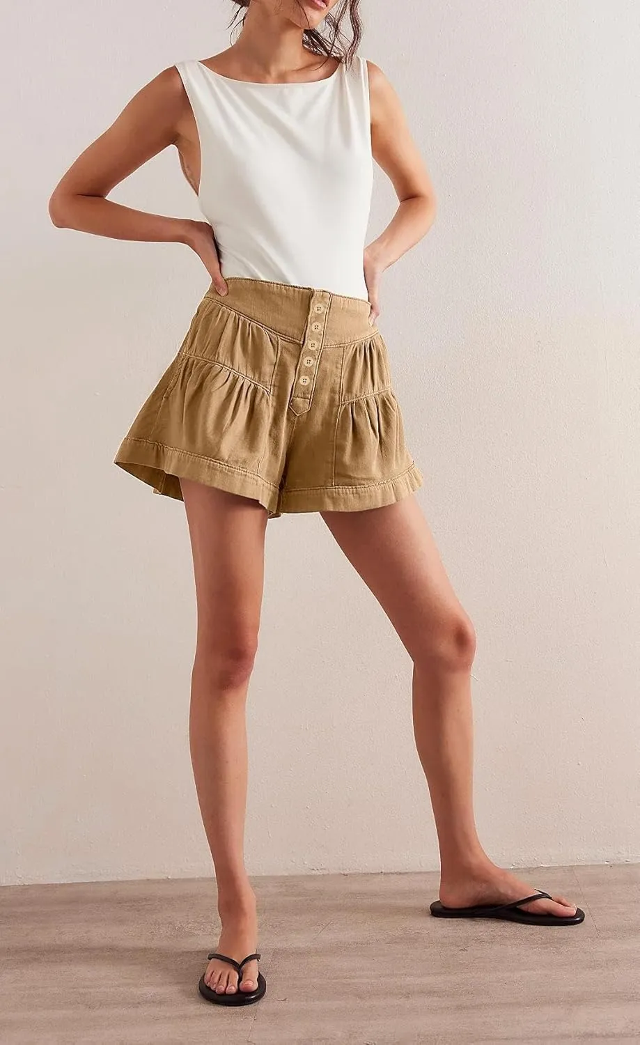 Cicy Bell Womens Summer Flowy Jean Shorts Button Up High Waisted Wide Leg Denim Skort with Pockets