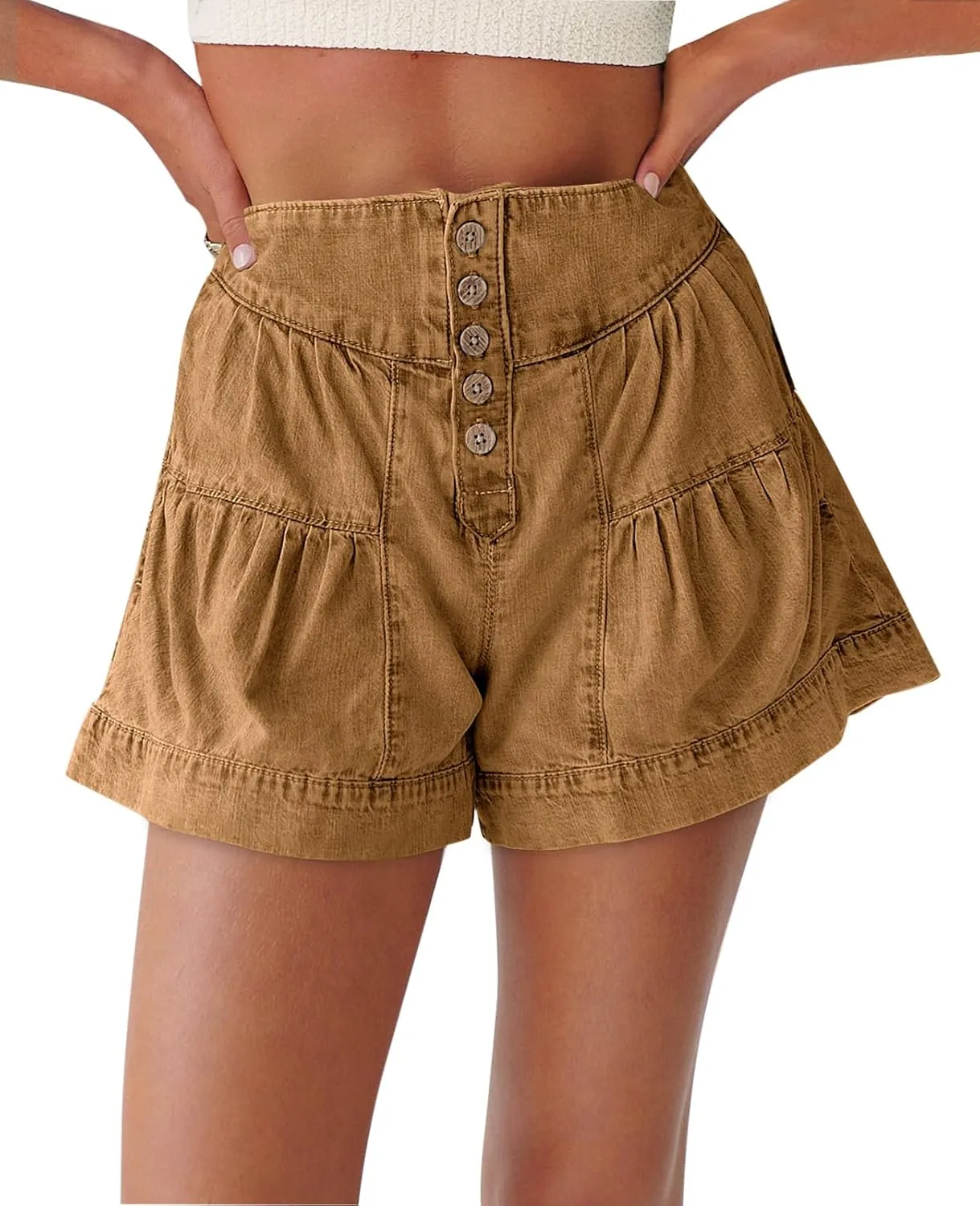 Cicy Bell Womens Summer Flowy Jean Shorts Button Up High Waisted Wide Leg Denim Skort with Pockets
