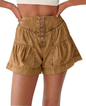 Cicy Bell Womens Summer Flowy Jean Shorts Button Up High Waisted Wide Leg Denim Skort with Pockets