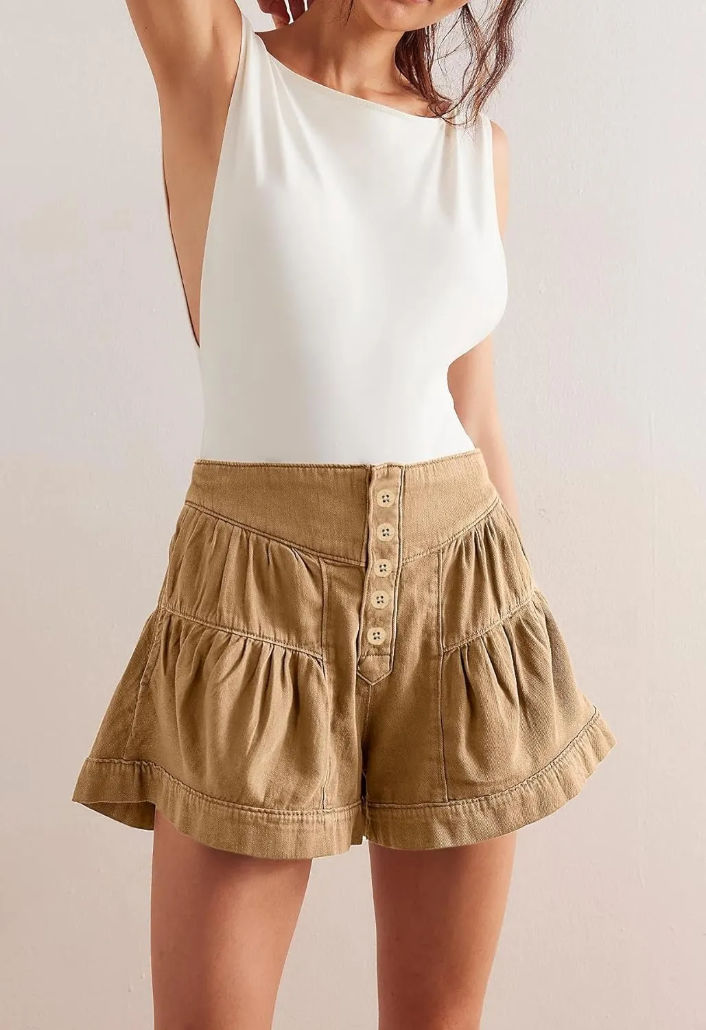 Cicy Bell Womens Summer Flowy Jean Shorts Button Up High Waisted Wide Leg Denim Skort with Pockets