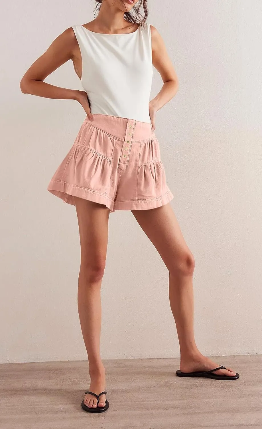 Cicy Bell Womens Summer Flowy Jean Shorts Button Up High Waisted Wide Leg Denim Skort with Pockets