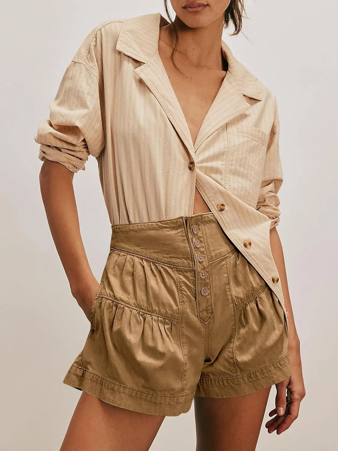Cicy Bell Womens Summer Flowy Jean Shorts Button Up High Waisted Wide Leg Denim Skort with Pockets